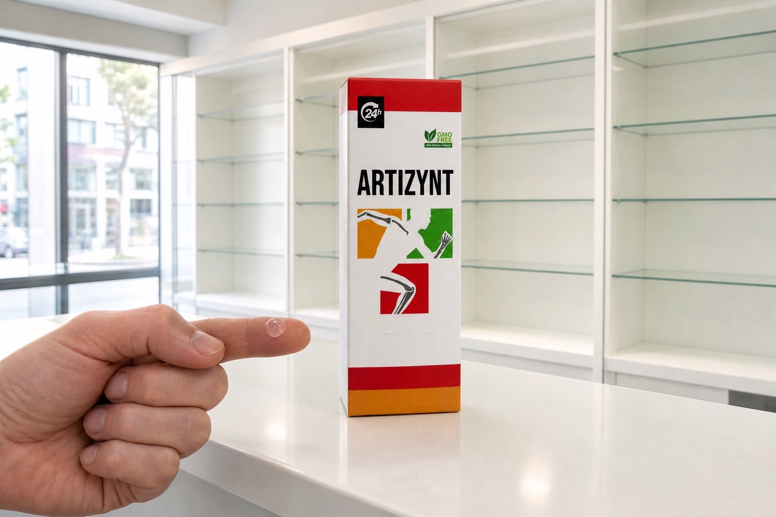 Hrášok gélu na prste, kartón ArtiZynt na bielom pulte